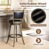 29-inch wooden swivel bar stool with gray PVC cushioned seat, solid rubber wood construction for durability and comfort.