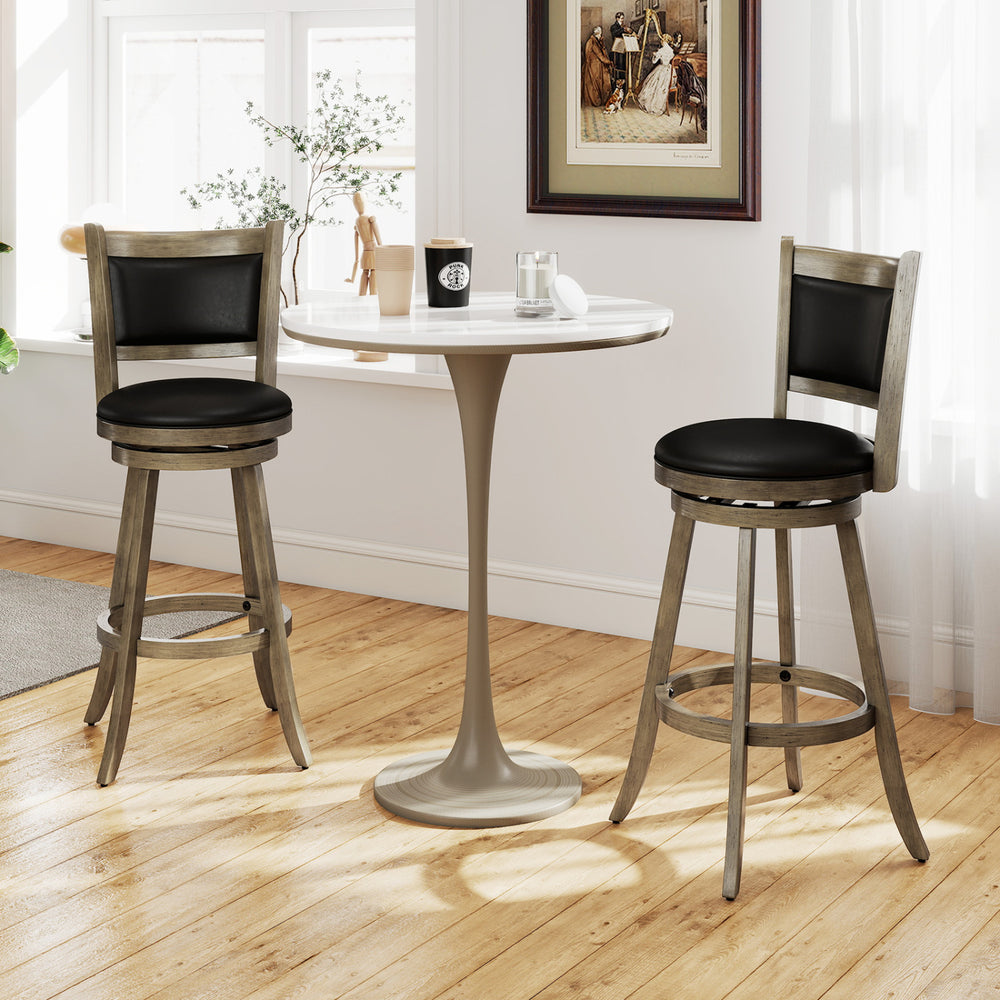 2 Pieces 29 Inch Wooden Swivel Height Bar Stool with PVC Cushioned Seat-Gray - Gallery View 1 of 9