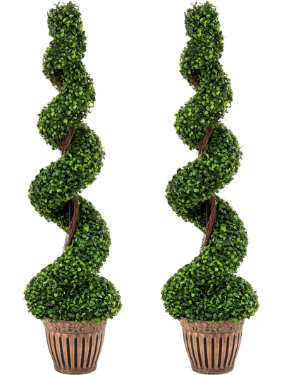 Costway 2-Pc 4' Artificial Boxwood Spiral Tree Set 07259386 New