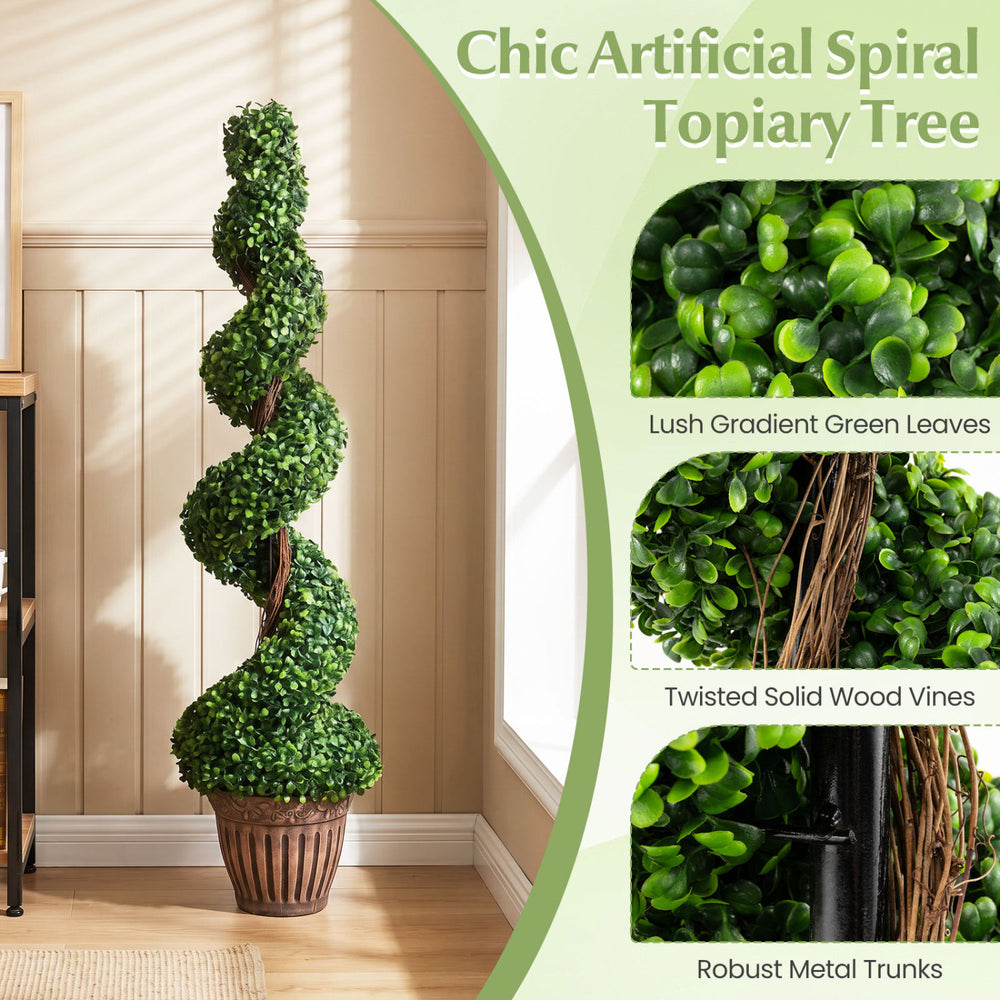 Chic 4-foot artificial boxwood spiral tree with lush green leaves and a cement base, perfect for indoor and outdoor.
