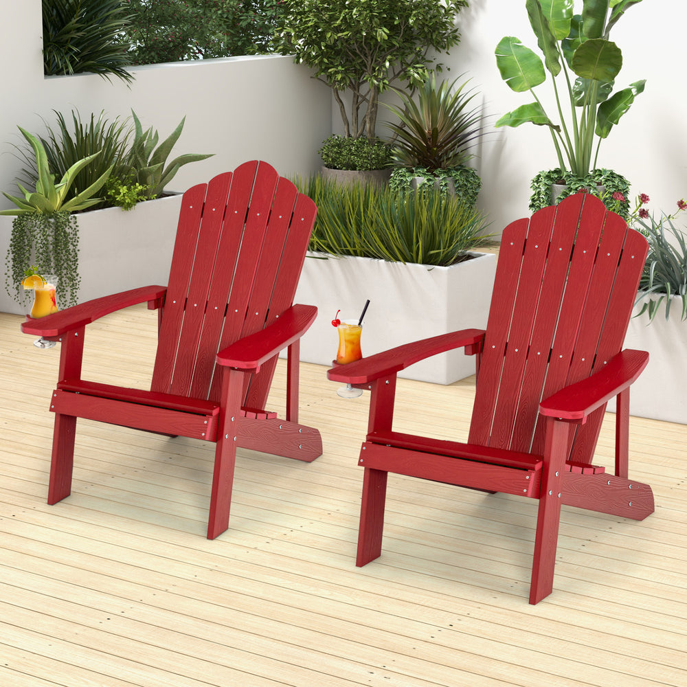 2 Pieces Adirondack Chair Set with Ergonomic Design for Porch and Backyard-Red - Gallery View 1 of 11
