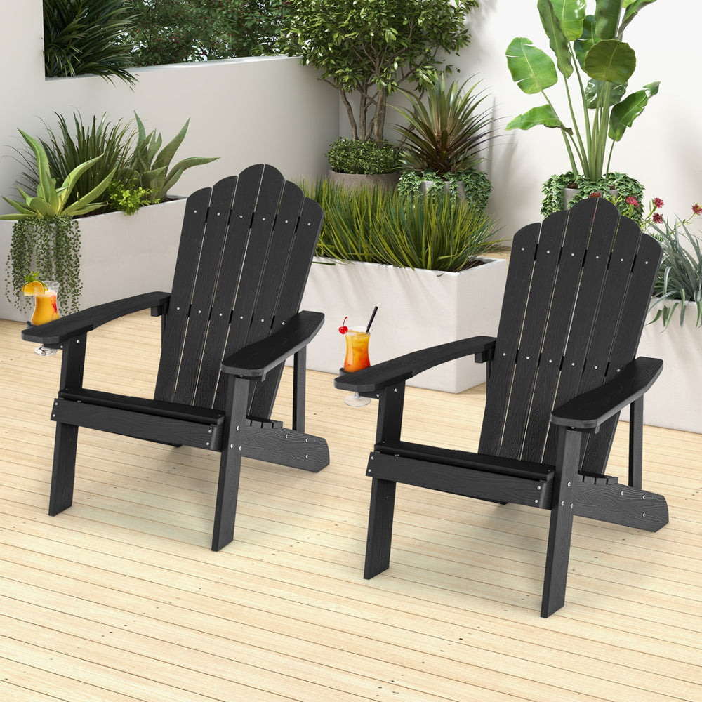 2 Pieces Adirondack Chair Set with Ergonomic Design for Porch and Backyard-Black - Gallery View 1 of 11