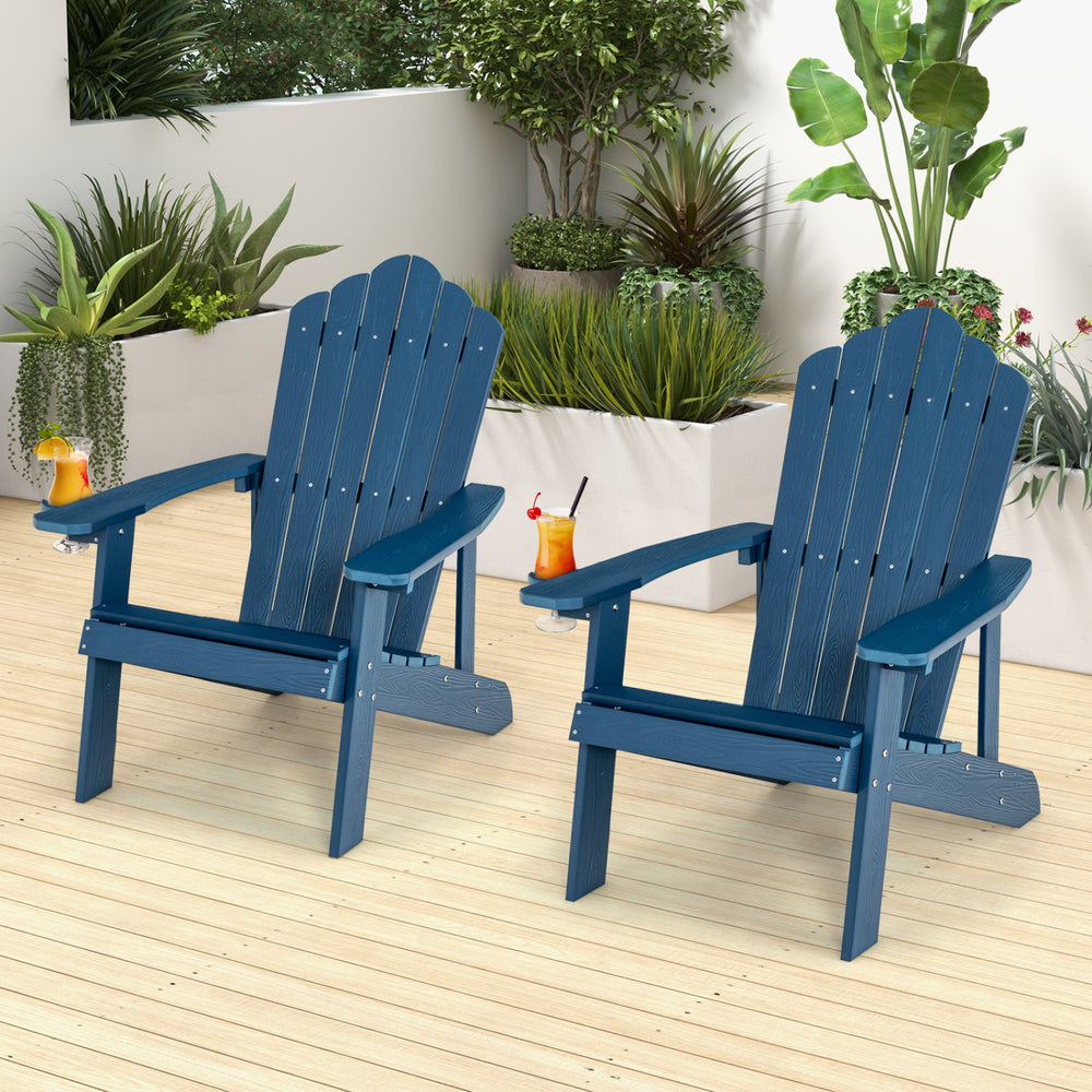 2 Pieces Adirondack Chair Set with Ergonomic Design for Porch and Backyard-Navy - Gallery View 1 of 11
