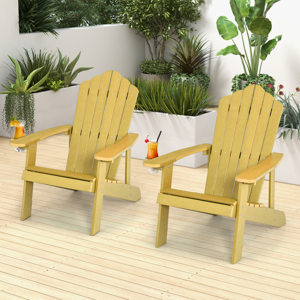 2 Pieces Adirondack Chair Set with Ergonomic Design for Porch and Backyard-Yellow - Gallery View 1 of 11