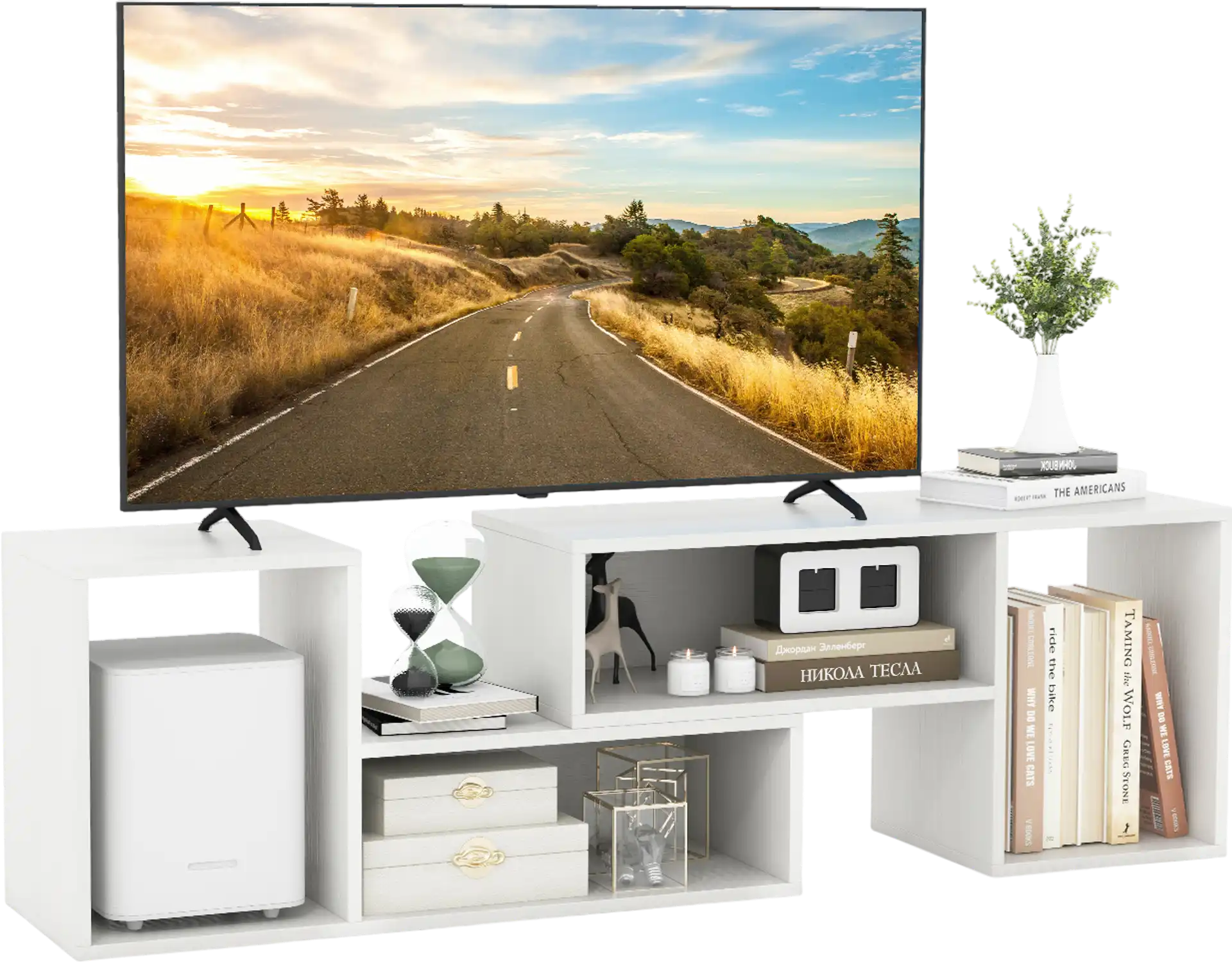 Costway 2-Pc Adjustable TV Stand w/ Storage Cubes for TVs up to 55