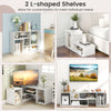 L-shaped adjustable TV stand in white, featuring spacious storage cubes for TVs up to 55 inches, ideal for modern decor.