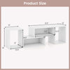 Adjustable white TV stand dimensions with two L-shaped shelves for TVs up to 55 inches and storage cubes.