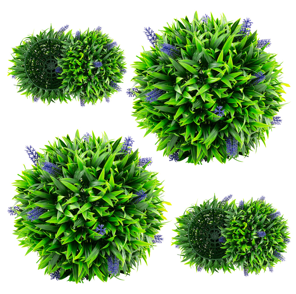 Artificial lavender topiary balls featuring vibrant gradient green leaves, ideal for indoor or outdoor decoration.