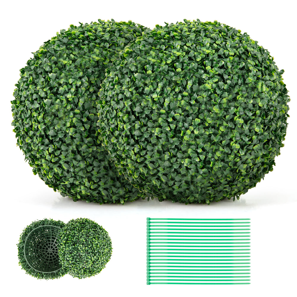 Two pieces of 16/20 inches artificial boxwood topiary balls with lush green leaves, perfect for patio or garden.