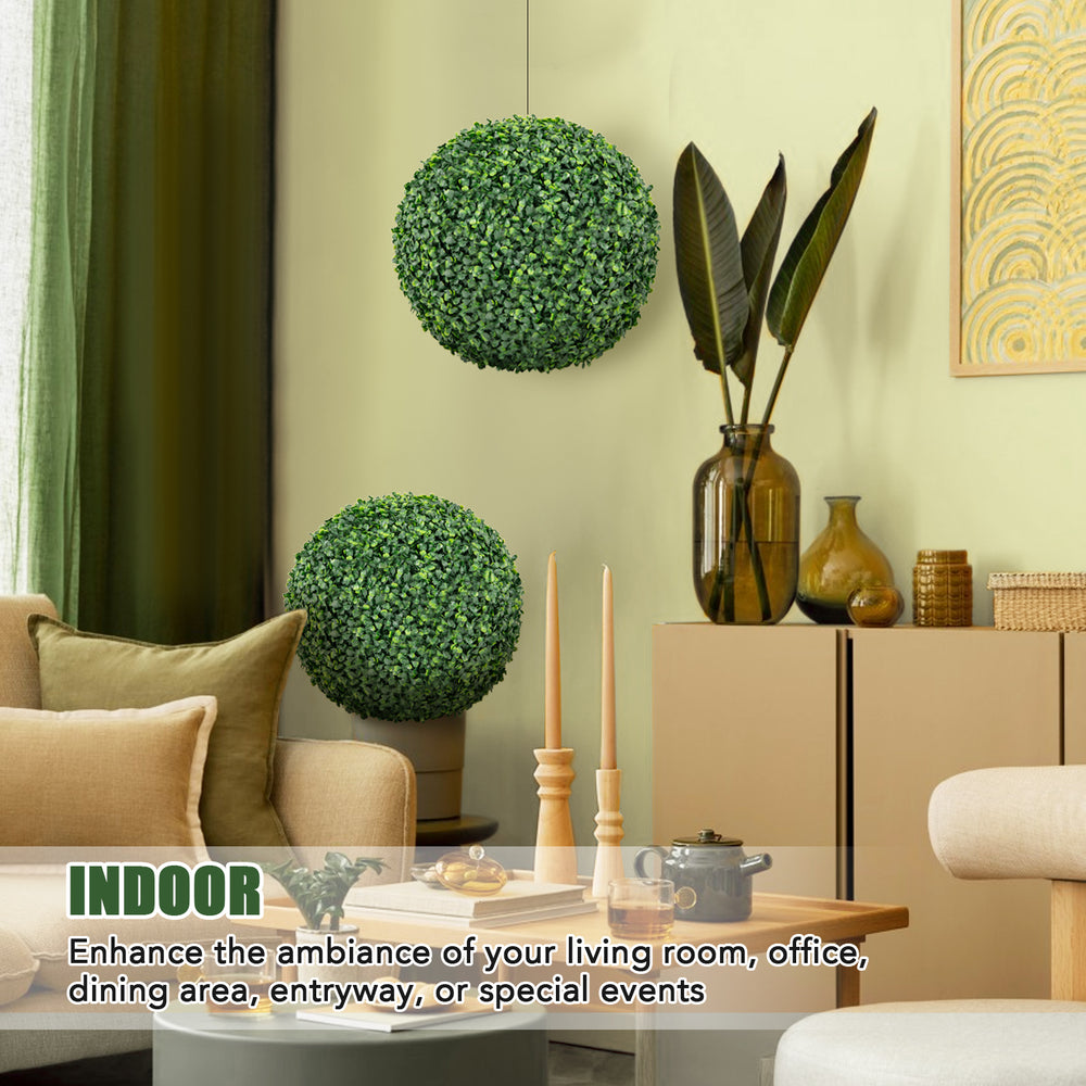 Two pieces of 16/20 inches artificial boxwood topiary balls, perfect for indoor decoration in living rooms or patios.