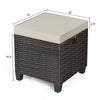 Square rattan ottoman with beige removable cushion, PE wicker, sturdy steel frame, ideal for outdoor seating or.
