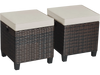 Two-piece patio rattan ottoman set with beige removable cushions, offering comfort and versatility for outdoor use.