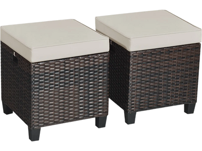 Costway Patio Rattan Ottomans w/ Removable Cushions 2-Pc Set 87142530 New