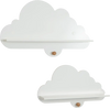 Set of 2 white floating cloud shelves with rounded edges, perfect for organizing books and toys in a child's room.