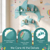 Blue floating dolphin shelves set of 2, wall-mounted for kids' room storage, featuring rounded edges and easy-to-clean.