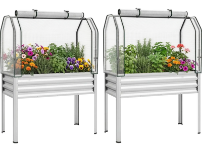 Costway Galvanized Raised Garden Bed w/ Legs & Greenhouse Cover 2-Pc 95512866 New