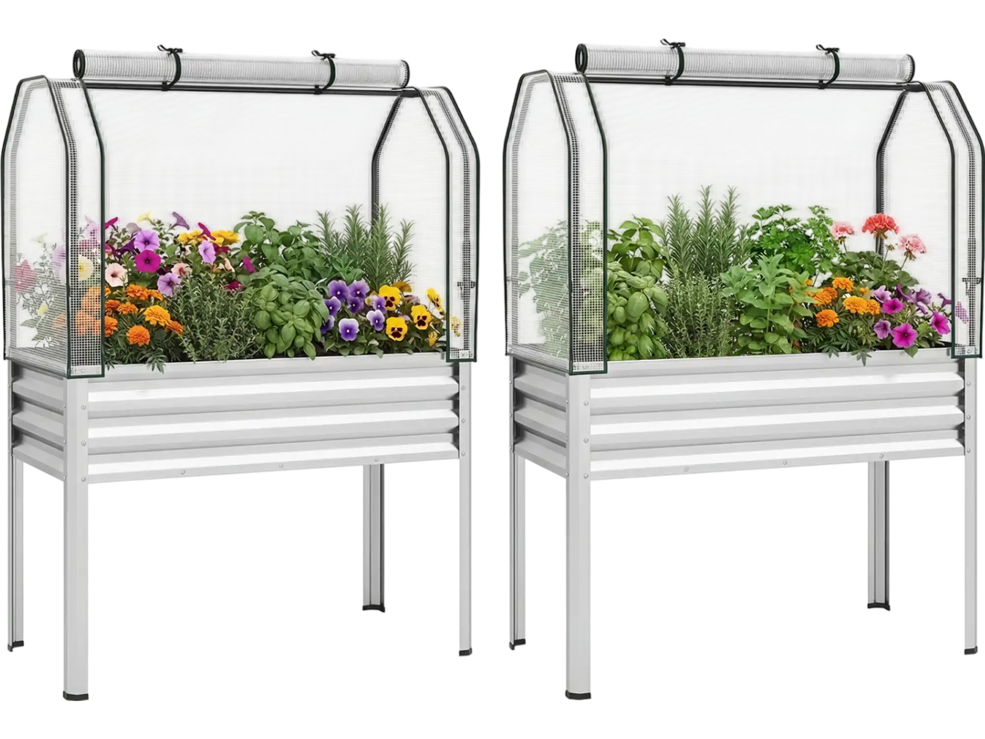 Costway 2-Pc Galvanized Raised Garden Bed w/ Legs & Greenhouse Cover 95512866 New