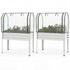 Galvanized raised garden beds with greenhouse covers, ideal for growing vegetables and flowers while protecting from.
