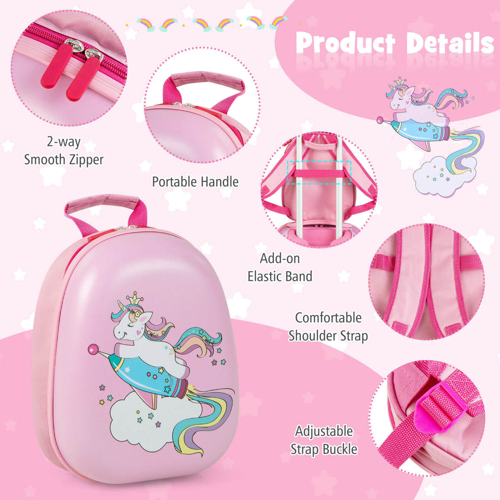 Pink unicorn-themed backpack with adjustable straps, smooth zippers, and portable handle for kids' travel.