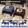 Navy blue PE rattan ottoman set, multifunctional for outdoor use as footrests, extra seating, or coffee tables.