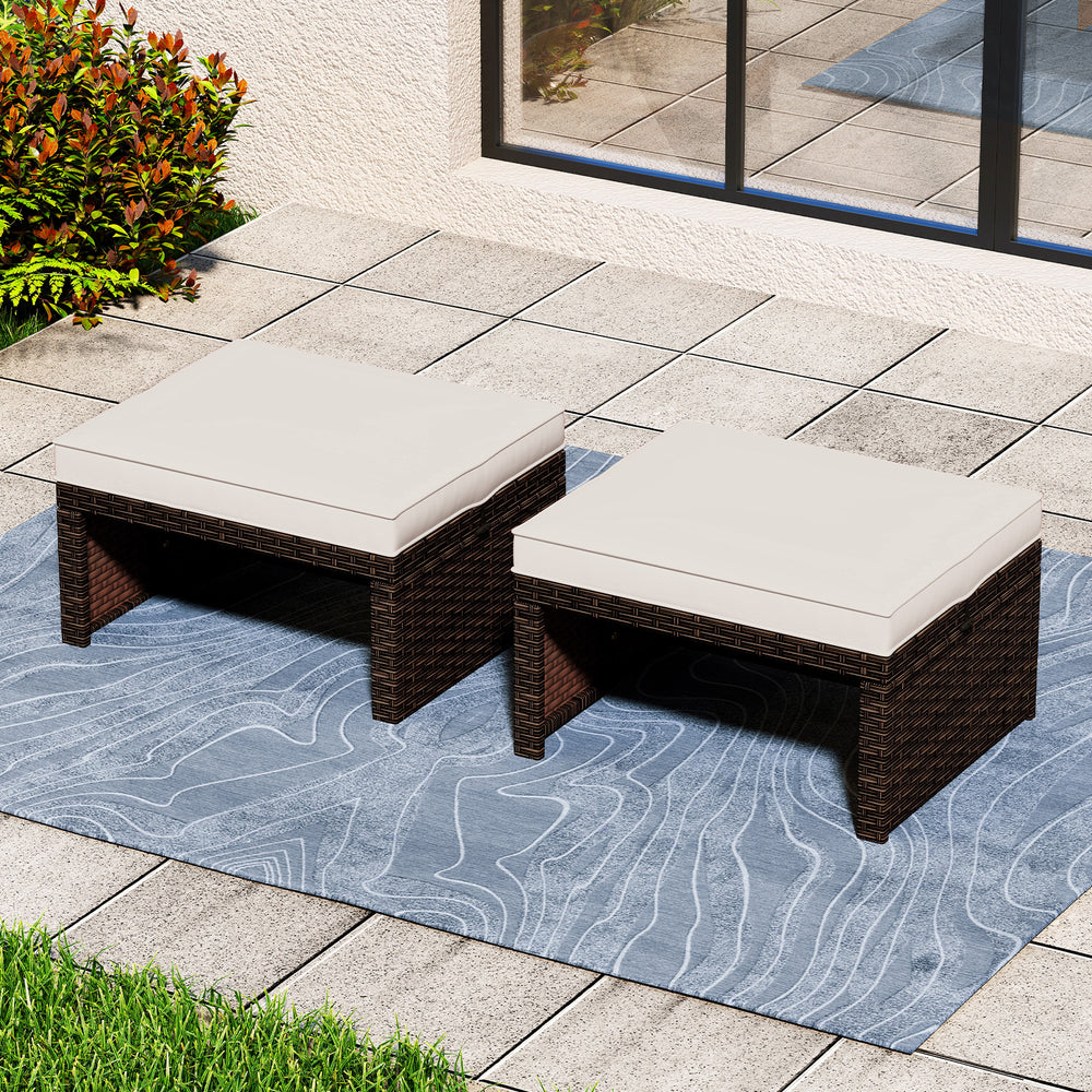 Multipurpose Outdoor 2 Pieces Patio PE Rattan Ottomans Footstool-White - Gallery View 1 of 9