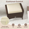 Outdoor patio PE wicker ottoman with removable beige cushion, featuring a smooth zipper for easy cleaning and comfort.