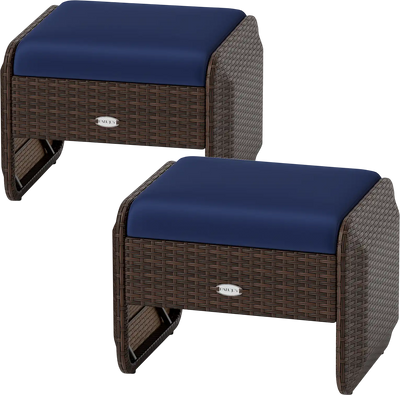 Costway 2-Pc Outdoor Patio PE Wicker Ottomans w/ Removable Cushions 742619358 New