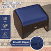 Navy cushion on a hand-woven PE wicker ottoman, featuring a smooth zipper for easy cleaning, ideal for outdoor use.