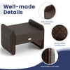 Outdoor patio PE wicker ottoman with removable navy cushion, sturdy metal construction, and safe rounded corners for.