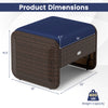 Navy cushion top outdoor patio ottoman with hand-woven PE wicker, 400 lbs capacity, ideal for extra seating or footrest.