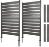 Freestanding gray outdoor privacy screen fence with slatted design, ideal for backyard, patio, or poolside use.