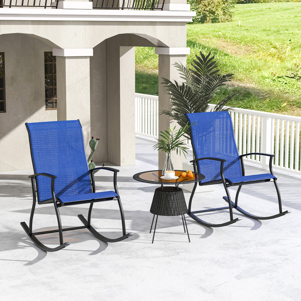 2 Pieces Outdoor Rocking Chairs with Breathable Backrest-Navy - Gallery View 1 of 9