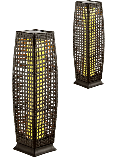 Costway Solar-Powered Wicker Floor Table Lamps Auto LED Light Brown 2-Pc 89571263 New