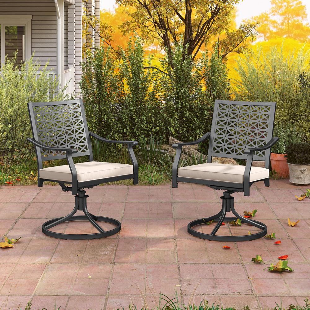 2 Pieces Outdoor Swivel Chairs Patio Dining Chairs with Padded Cushions-Beige - Gallery View 1 of 10