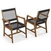 Set of 2 acacia wood dining chairs with armrests, featuring hand-woven ropes for breathability, ideal for outdoor use.