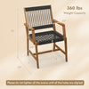 Acacia wood dining chair with armrests, hand-woven ropes, 360 lbs capacity, ideal for patio or backyard seating.