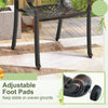 Close-up of adjustable foot pads on a bronze cast aluminum dining chair for stability on uneven outdoor surfaces.