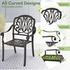 Patio cast aluminum dining chair with armrests in bronze, featuring all curved designs for ultimate comfort and.
