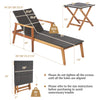 Patio chaise lounge with adjustable backrest and side table, made of acacia wood and PE wicker, ideal for outdoor.