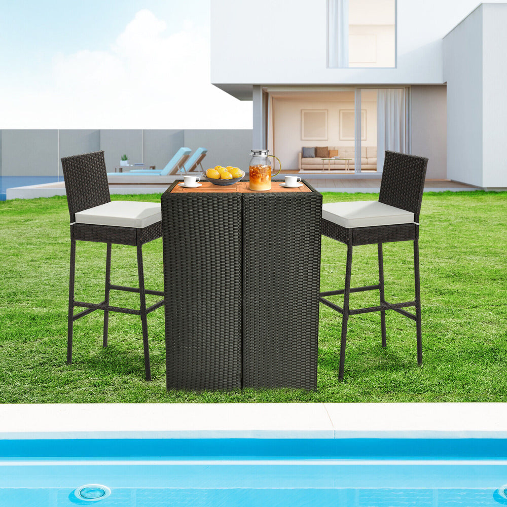 2 Pieces Patio Cushioned Wicker Barstools with Cozy Footrest-Set of 2 - Gallery View 1 of 9