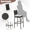 Cushioned wicker barstool with backrest and footrest, hand-woven PE rattan, ideal for patio or balcony use.