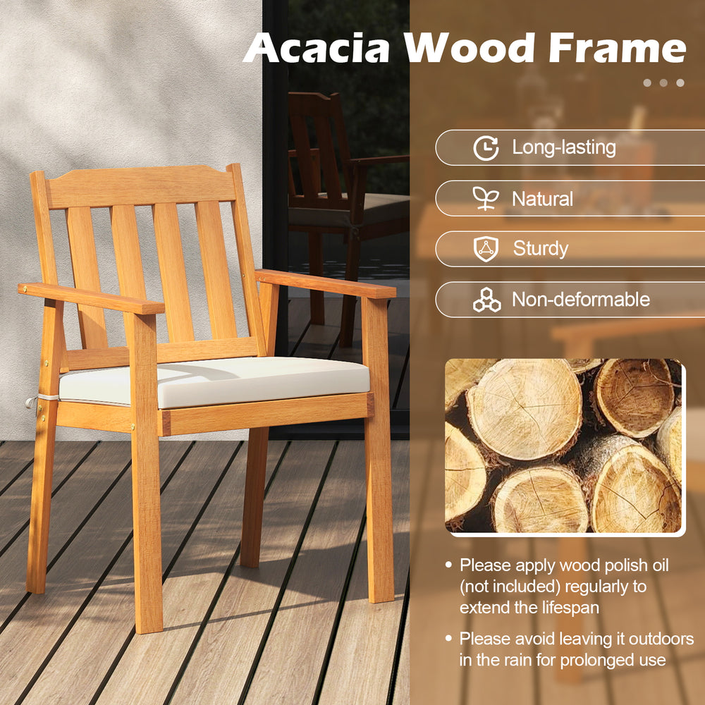 Acacia wood patio dining chair with soft cushion, ideal for backyard or garden dining, featuring a sturdy frame and.