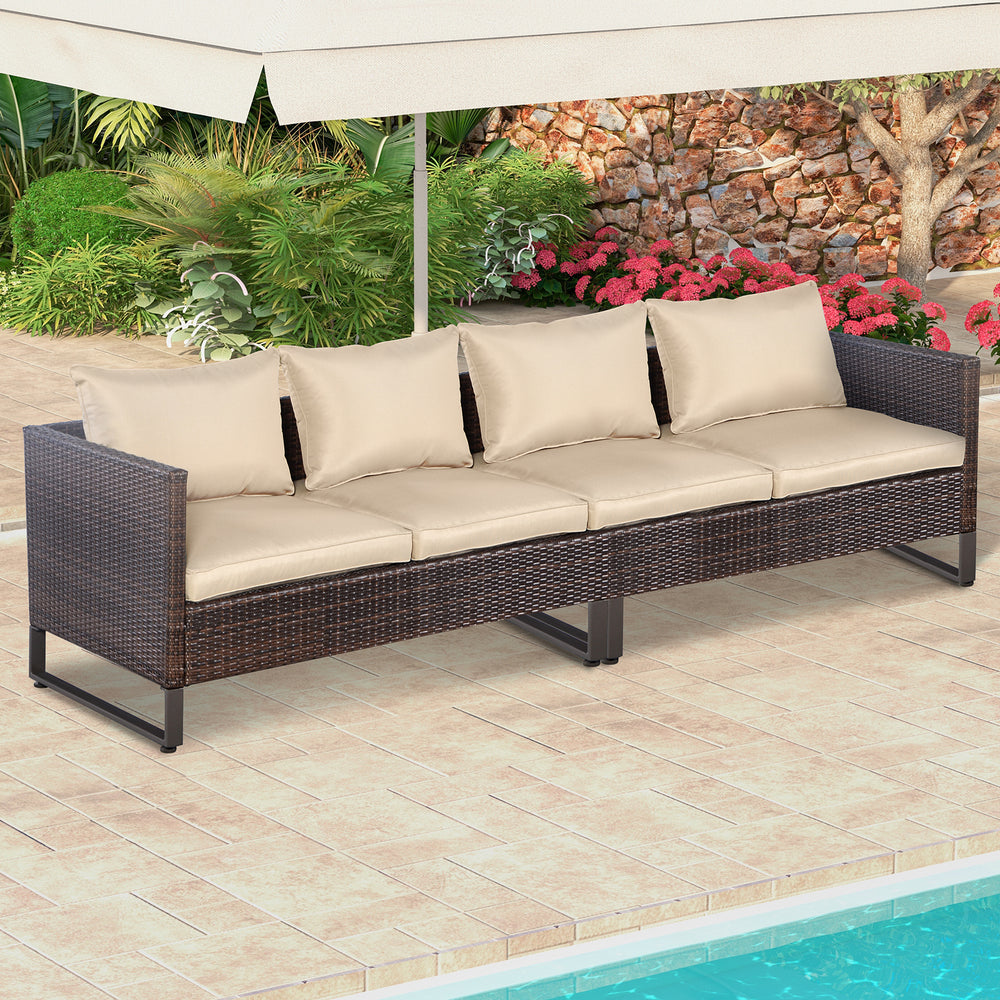 2 Pieces Patio Furniture Sofa Set with Cushions and Sofa Clips-Brown - Gallery View 1 of 10
