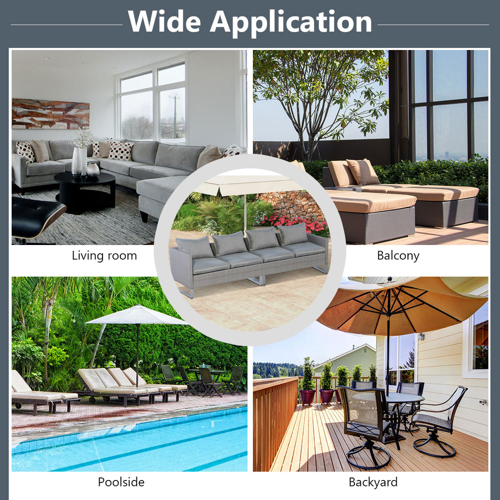 Gray 2-piece patio sofa set with cushions, ideal for outdoor use in backyard, poolside, or balcony settings.