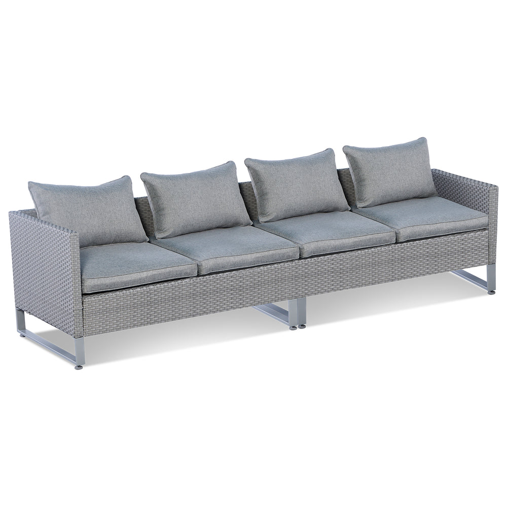 Gray 2-piece patio sofa set with soft cushions, sturdy metal frame, and removable covers for outdoor comfort.