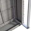 Close-up of the gray PE wicker texture and sturdy metal frame of the 2-piece patio furniture sofa set with cushions.