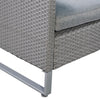 Close-up of the gray PE wicker patio sofa set with soft cushions, featuring a sturdy metal frame for outdoor comfort.