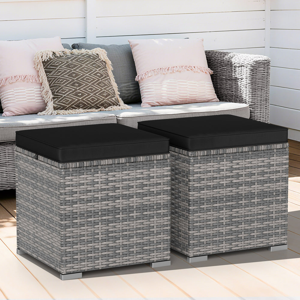 2 Pieces Patio Ottoman with Hidden Storage Space-Mix Grey-black - Gallery View 1 of 10