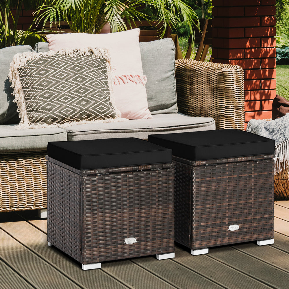 2 Pieces Patio Ottoman with Hidden Storage Space-Black - Gallery View 1 of 9