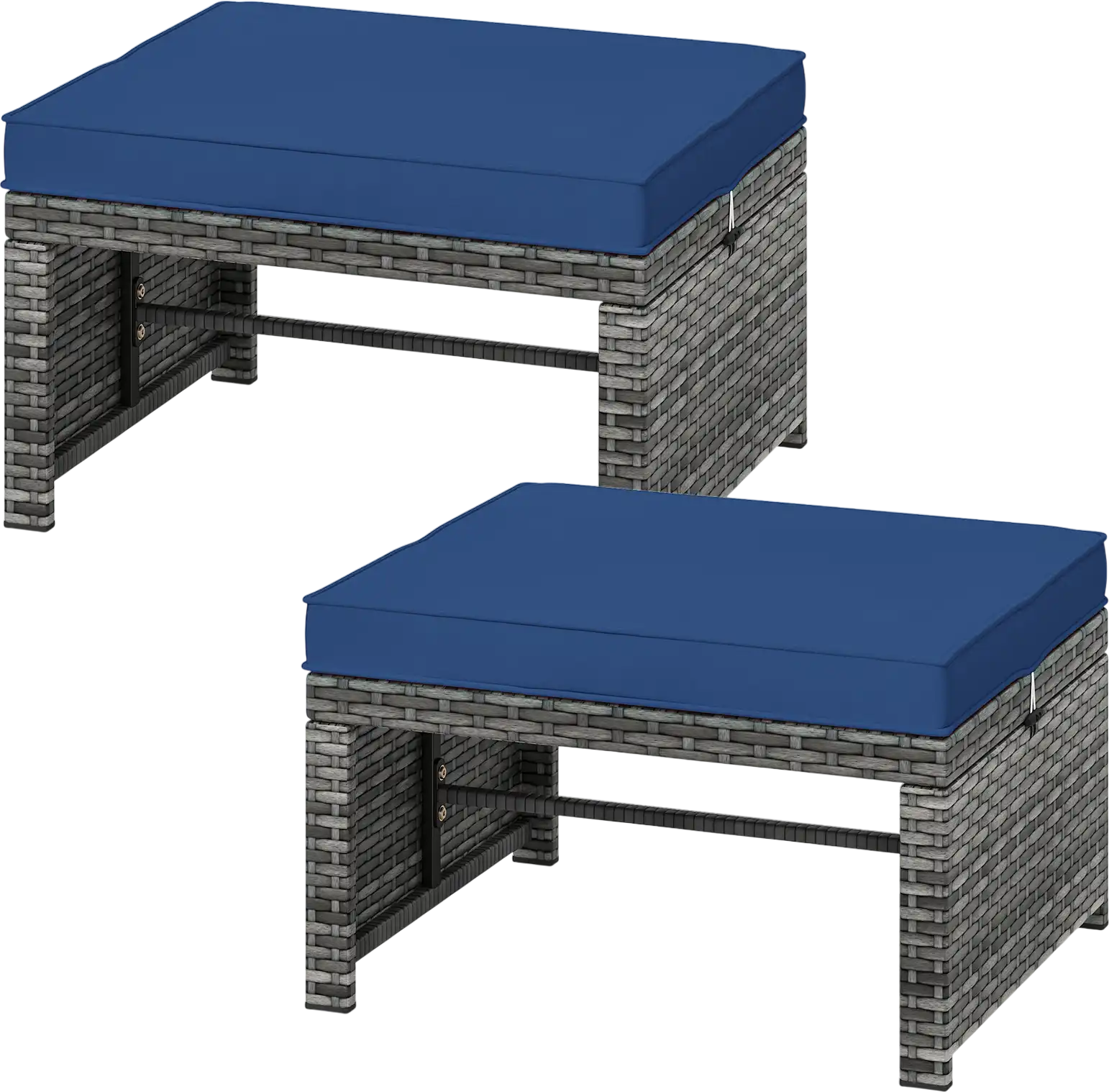 Costway 2-Pc Patio PE Rattan Ottomans w/ Cushions 529364781 New